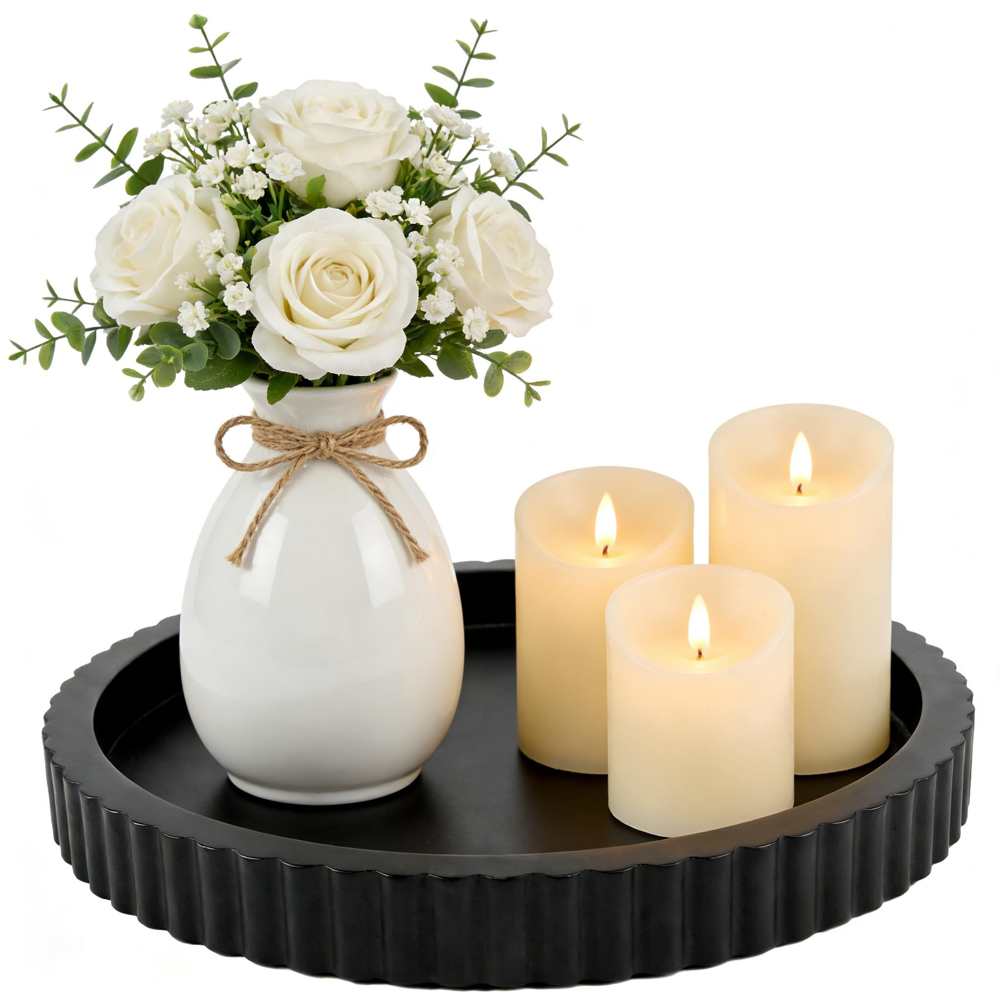 Modern Decorative Tray for Coffee Table, 11" Wooden Black Round Small Decor Tray for Candle, Perf... | Amazon (US)