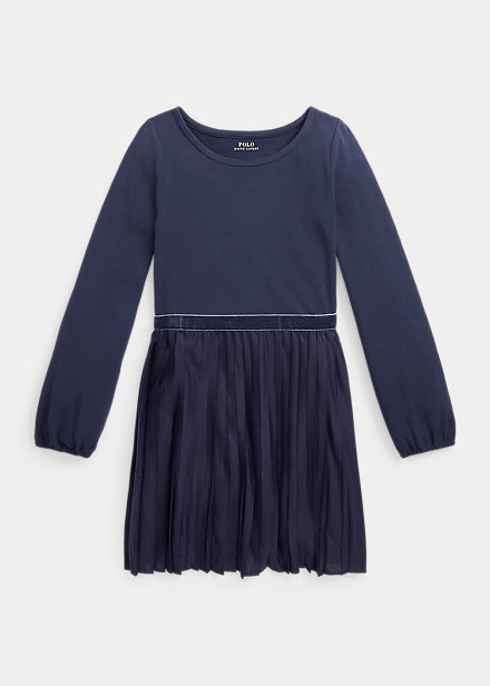 Plaid-Trim Pleated Jersey Dress | Ralph Lauren (UK)