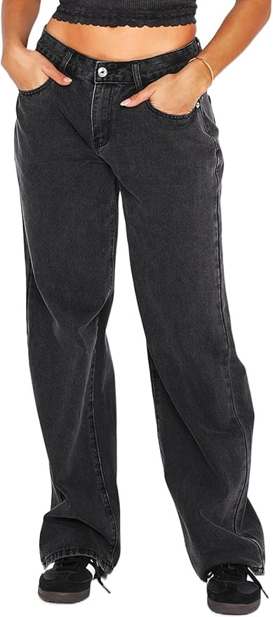 Justalwart Women's Black Low Rise Baggy Jeans | Amazon (US)