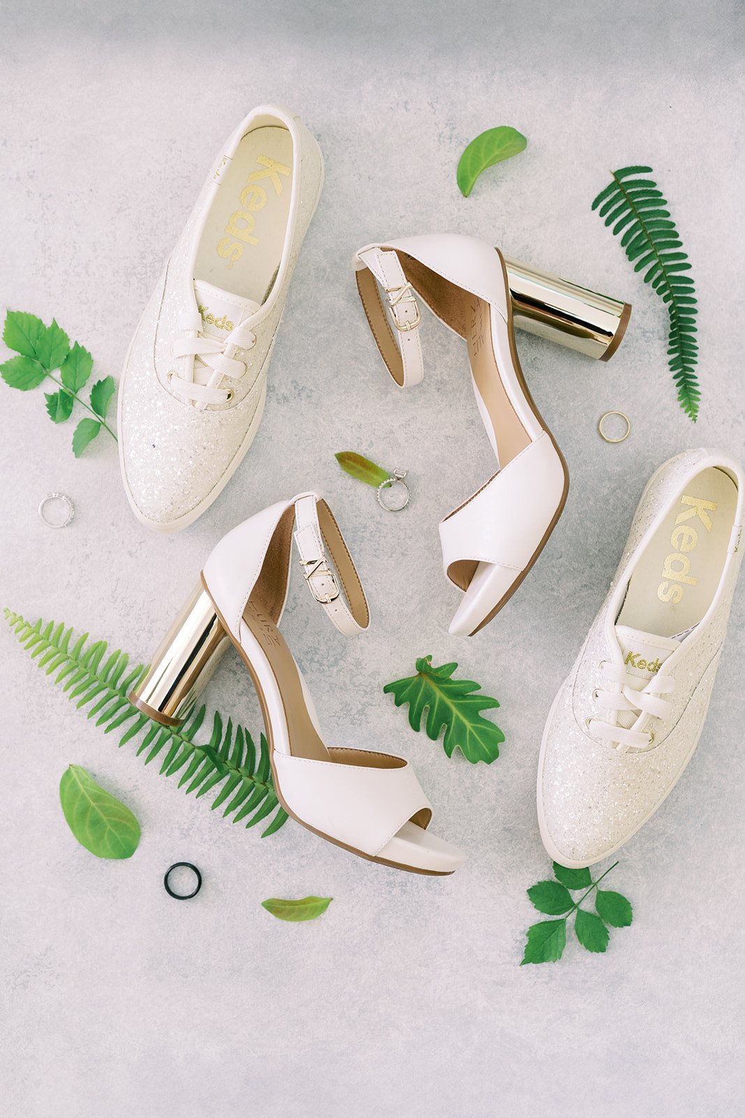 The pretty shoe and the comfy shoe. Wedding day shoe options for brides. Sequin wedding day sneakers. Bridal heels. Wedding Day Shoes. 

 #LTKFindsUnder100 #LTKWedding