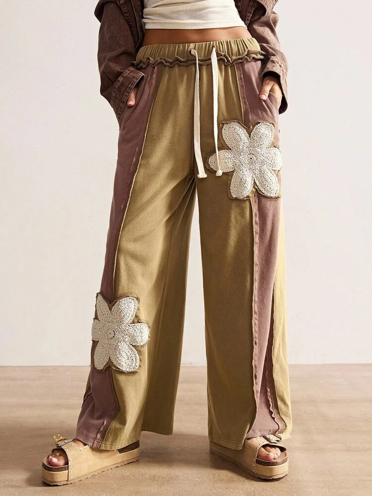 Bohemela Women's Casual Knit Patchwork Loose Pants | SHEIN