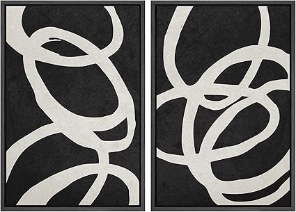 MUDECOR Framed Canvas Print Wall Art Set Black White Spiral Ring Circle Collage Abstract Shapes I... | Amazon (US)