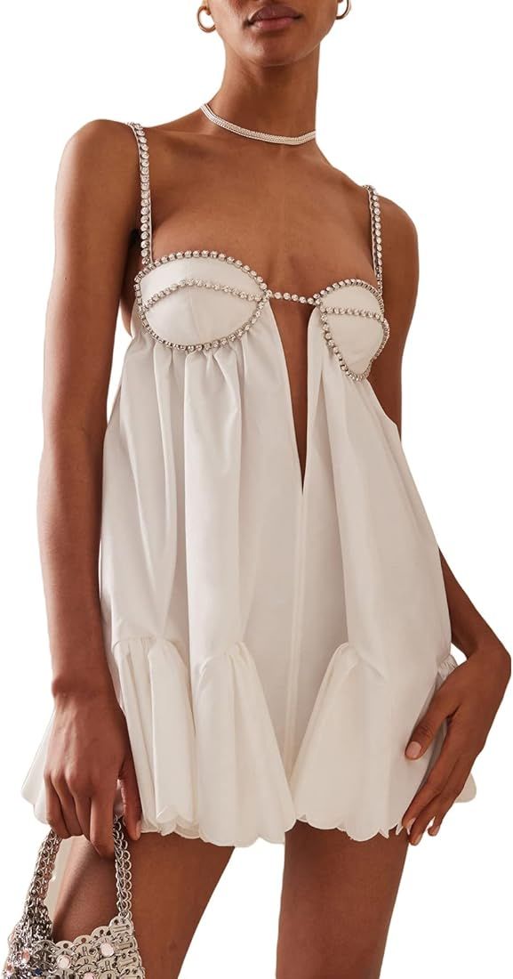 SOLILOQUY Women Y2K Bodycon Mini Dress Sexy Spaghetti Strap Backless Slim Flare Short Dress Summe... | Amazon (US)