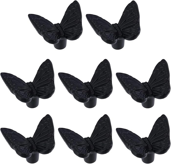 8PCS Zinc Alloy Black Butterfly Shape Drawer Knobs Vintage Pulls for Cupboard Drawers | Amazon (US)