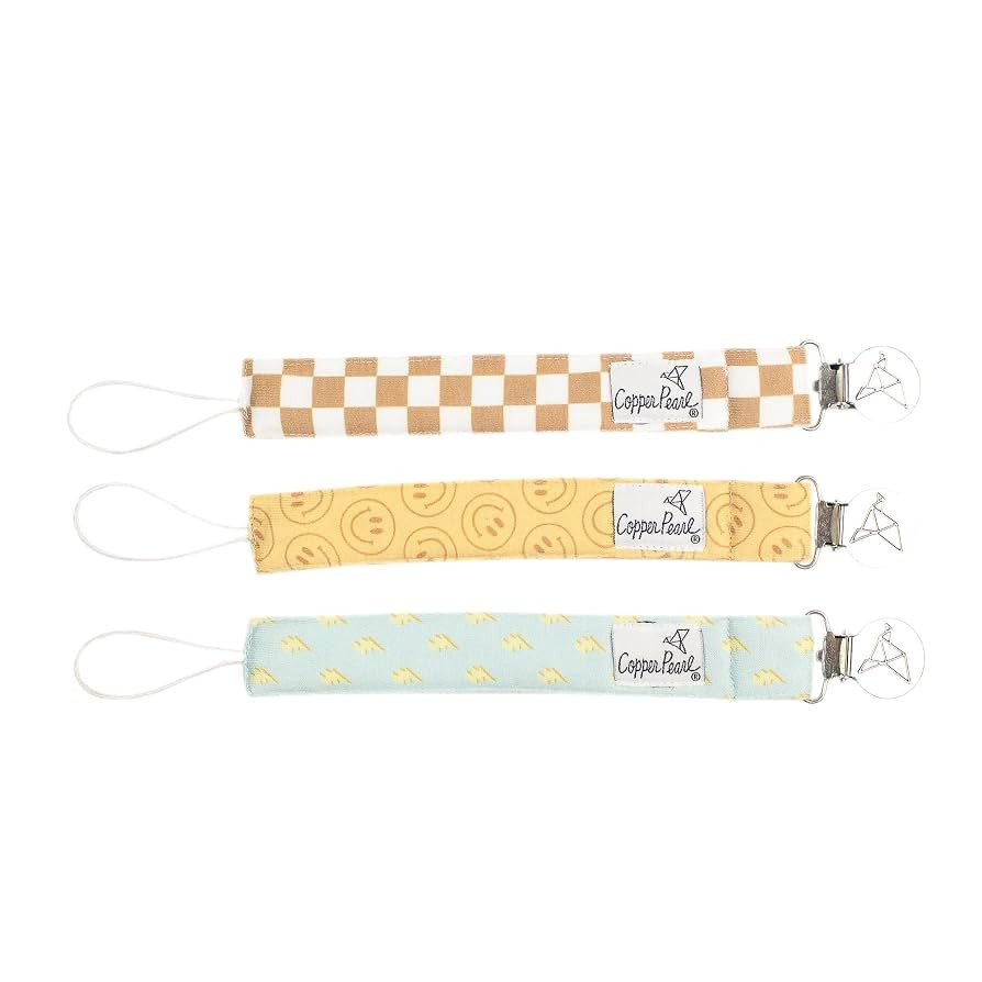 Copper Pearl 3-Pack Pacifier Holders: Premium Knit Binky Clips for Baby Girls and Boys - Stylish ... | Amazon (US)