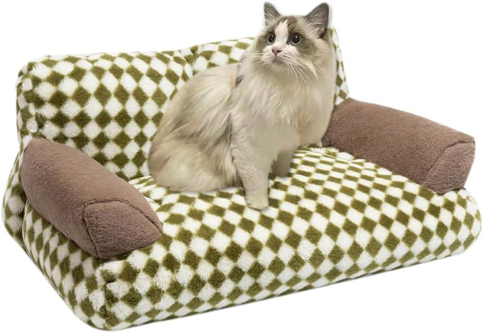 Pet Couch Sofa Bed Checkers Plaid Cat Beds Durable Plush Cat Couch Bed with Removable Washable Co... | Amazon (US)