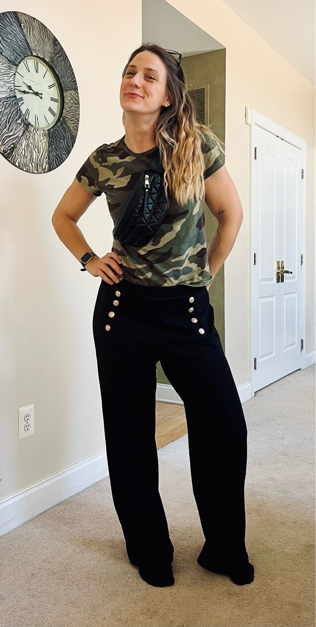 LOVE these pants from h&m! Elastic waist and the cutest brass buttons. Very affordable too!! Go get them! 

OOTD, camo shirt, fanny pack, spring outfit, travel outfit, resortwear, casual, elastic waist, button front pants, mom outfit 



#LTKFindsUnder50 #LTKTravel #LTKMidsize