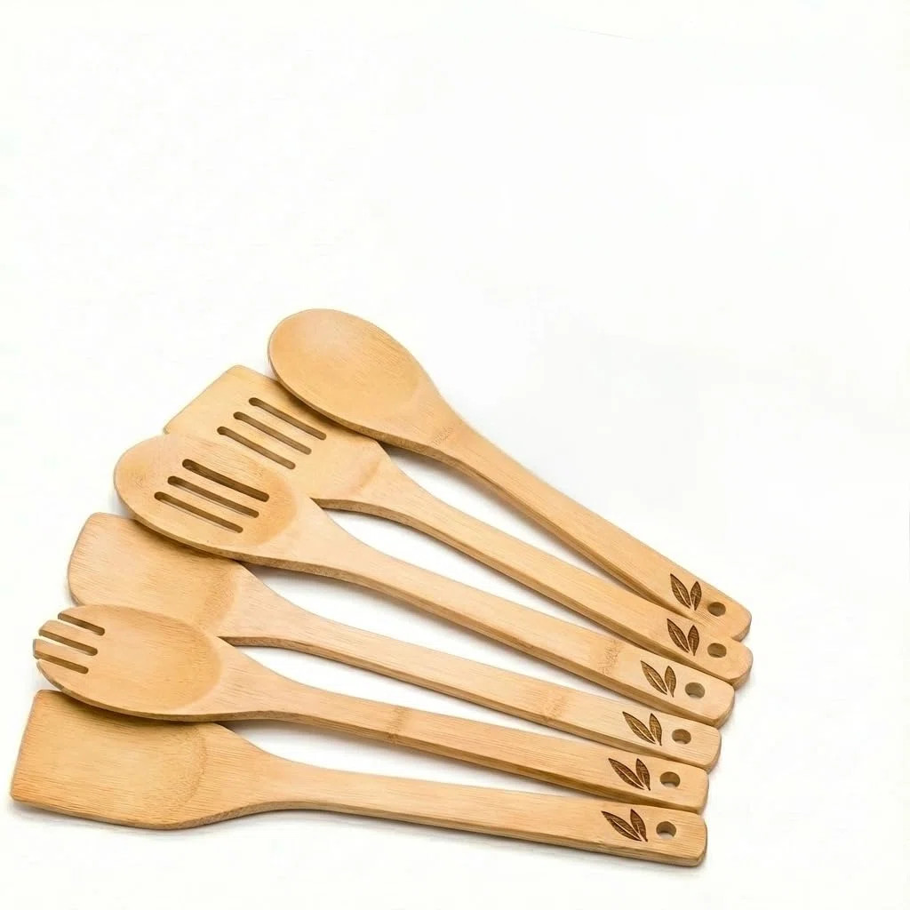 6-Piece Bamboo Wooden Utensil Set For Cooking - Dishwasher Safe Kitchen Spoons & Spatulas For Non... | Wayfair North America