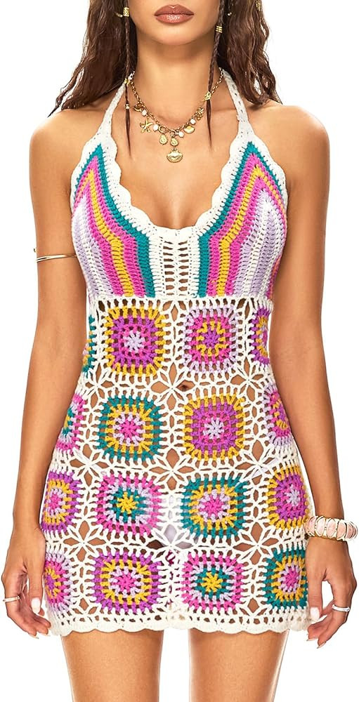 FAIRY SEASON Women's Handcrafted Aztec Crochet Beach Cover Up Western Boho Sleeveless Dress for P... | Amazon (US)