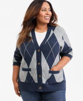 Style & Co Plus Size Argyle V-Neck Cardigan, Macy's Exclusive - Industrial Blue | Macy's