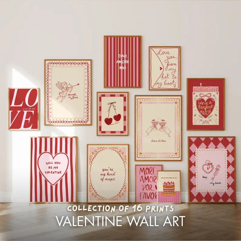 Valentine Wall Art Bundle, 16 Romantic Valentine Prints, Vintage Love Posters, Trendy Folk Heart ... | Etsy (US)