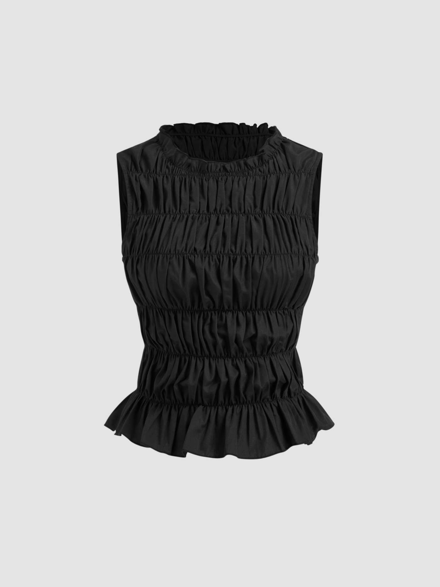 rush outfits Woven Cotton-blend Round Neckline Shirred Tank Top For Date | Cider
