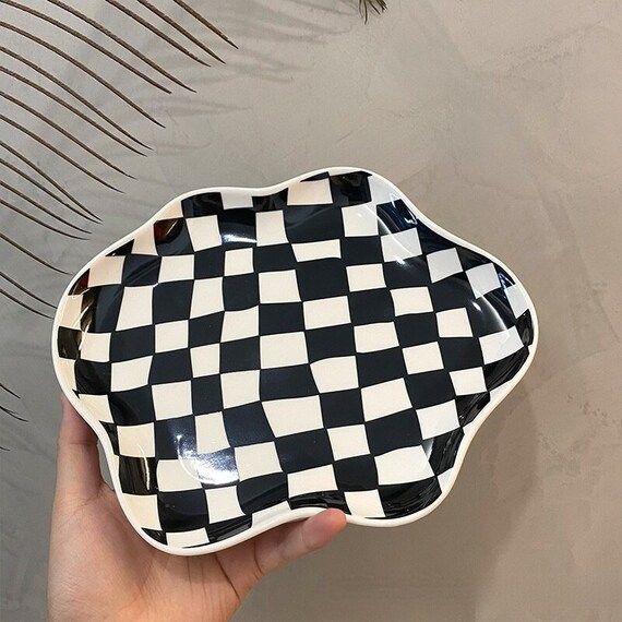 Ceramic Checkered Tray Jewelry Dish Catchall Retro Decor - Etsy | Etsy (US)