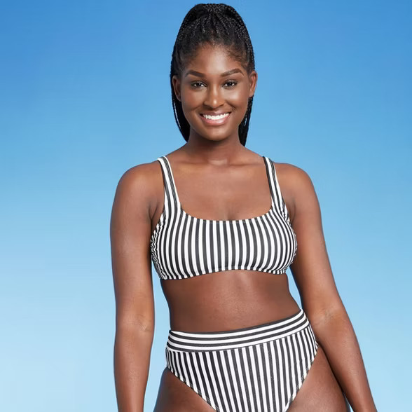 Juniors' Metallic Bralette Bikini Top - Xhilaration™ Black/White Stripe | Target