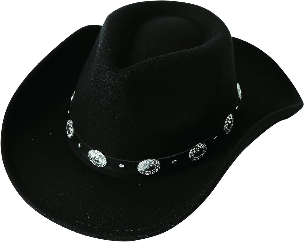 Lanzom Women Men Felt Wide Brim Western Cowboy Hats Belt Buckle Panama Hat | Amazon (US)