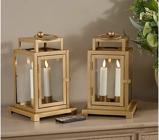 Home Reflections S/2 Mini Metal Lanterns with 2 Taper Candles - QVC.com | QVC