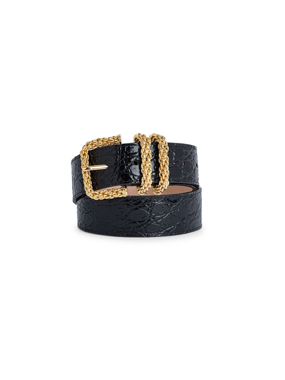 Women's Katina Circular Croc-Embossed Leather Belt - Black - Size Medium | Saks Fifth Avenue