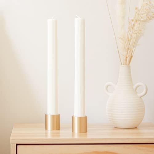 100% Brass Candle Holder with White Column Taper Candles for Home Decorating - South Pillar | Amazon (US)