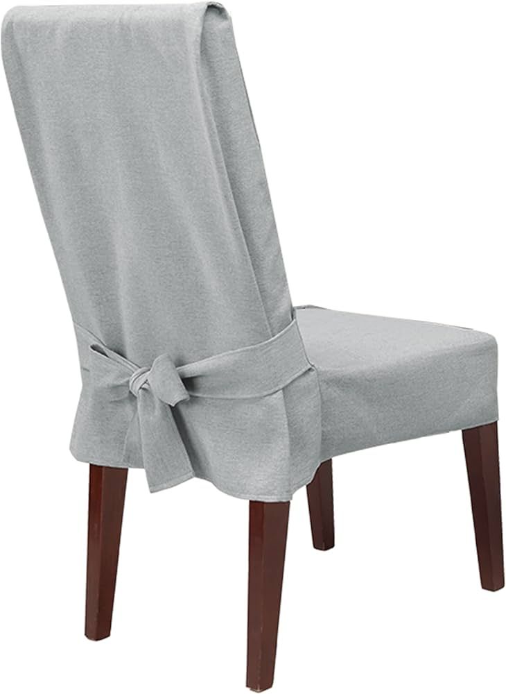SureFit Farmhouse Basketweave Short Dining Chair Slipcover in Grey | Amazon (US)