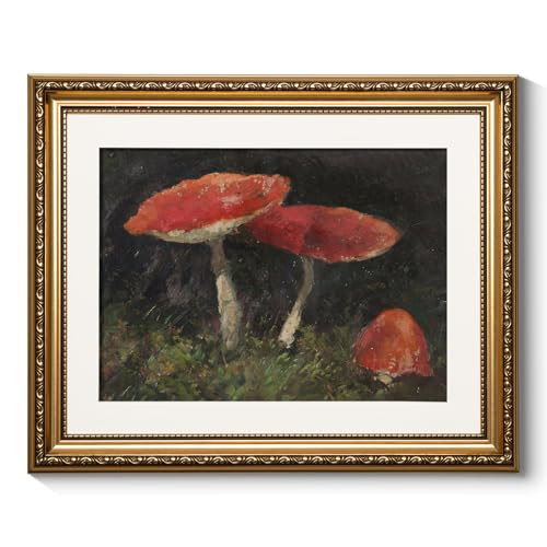 ARPEOTCY Vintage Gold Framed Wall Art, 13x16 Inch Retro Botanical Mushrooms Picture Paintings, Antique Frame Canvas Artwork, Victorian Picture Frame Wall Decor for Gallery Bathroom Bedroom | Amazon (US)
