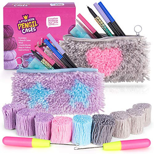 CRAFTILOO DIY 2 Rug Pencil Cases Latch Hook Kits for Kids Sewing Set for Girls Beginners Latchkits Ages 8-12 | Amazon (US)