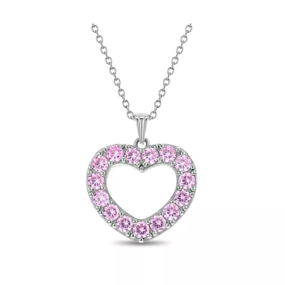 Girls' Pink CZ Open Heart Sterling Silver Necklace - In Season Jewelry | Target