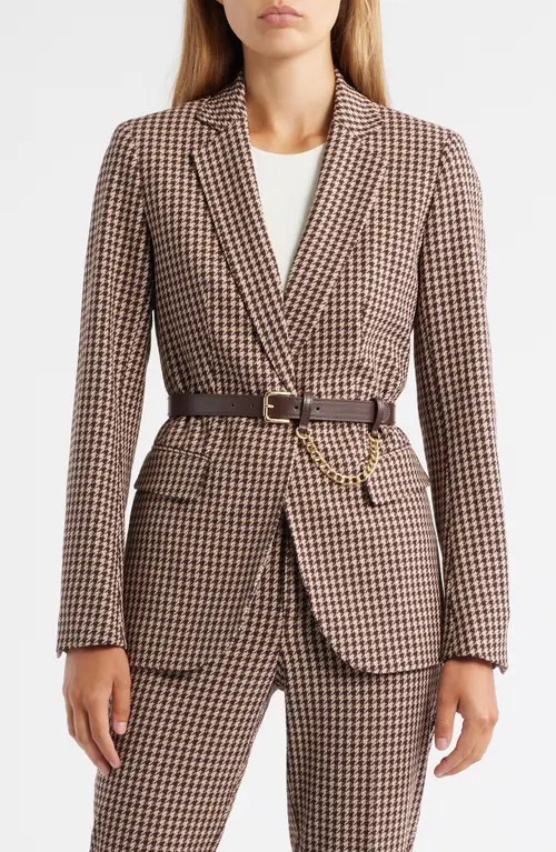 Anne Klein Houndstooth Belted Blazer in Light Coffee Multi at Nordstrom, Size 4 | Nordstrom