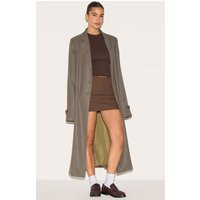 Brown Check Print Oversized Trench Coat | PrettyLittleThing US