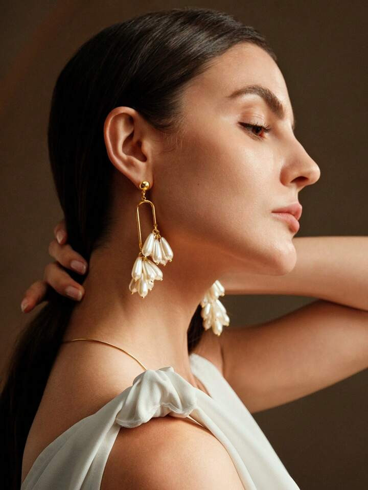 Anewsta White Flower & Tassel Style Elegant Long Ear Studs | SHEIN USA | SHEIN