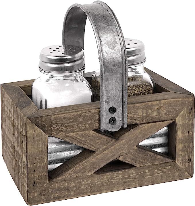 Autumn Alley Barn Door Rustic Salt and Pepper Shakers Set in Wood and Galvanized Caddy | Farmhous... | Amazon (US)
