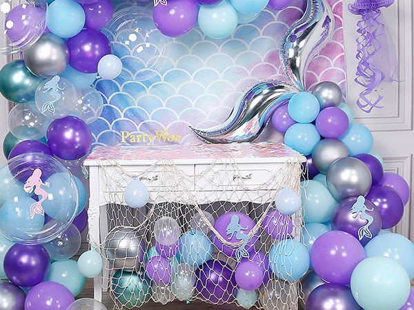 PartyWoo Mermaid Balloons Garland Kit, 180pcs Mermaid Backdrop, Mermaid Tail Balloons, Mermaid Stick | Amazon (US)