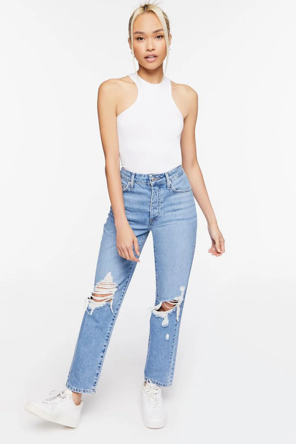 Recycled Cotton Distressed Mom Jeans | Forever 21 (US)