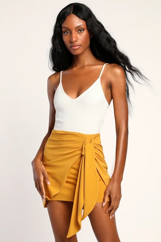 Always With a Twist Mustard Yellow Tie-Front Bodycon Mini Skirt | Lulus (US)