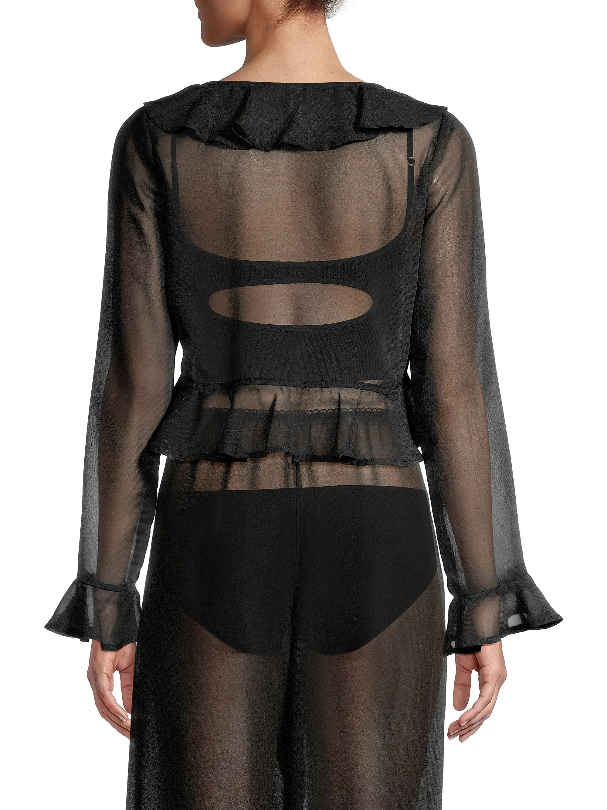 Winnie Ruffle Sheer Crop Blouse | Saks Fifth Avenue