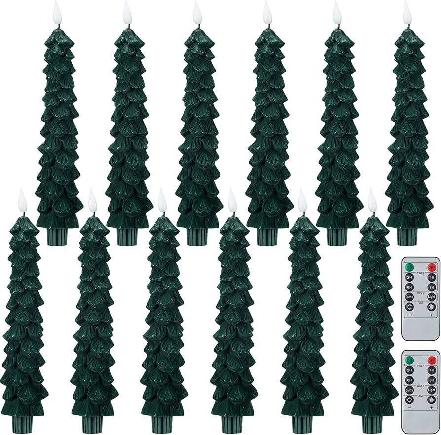 Funtery 6 Pcs Christmas Flameless Taper Candles with Remote Timer 9.7 Inch Real Wax Battery Opera... | Amazon (US)