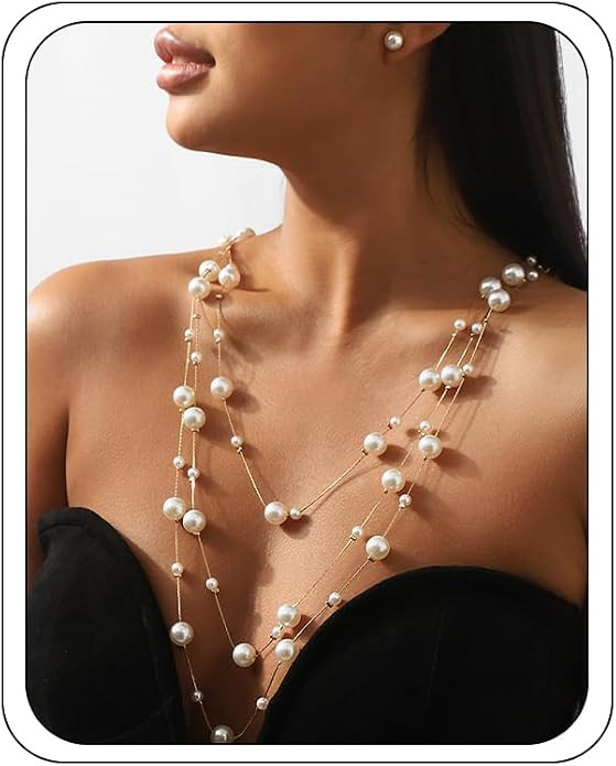 Vintage Pearl Multi Strand Necklace for WomenPearl Tassel Long Chain Necklace Set with Pearl Stud... | Amazon (US)