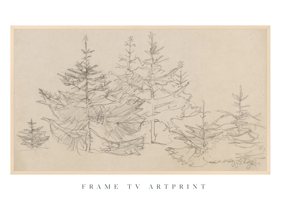 Samsung Frame TV art Vintage | "Christmas Tree Sketch"  | Snow | Minimal | Holiday | Landscape | ... | Etsy (US)