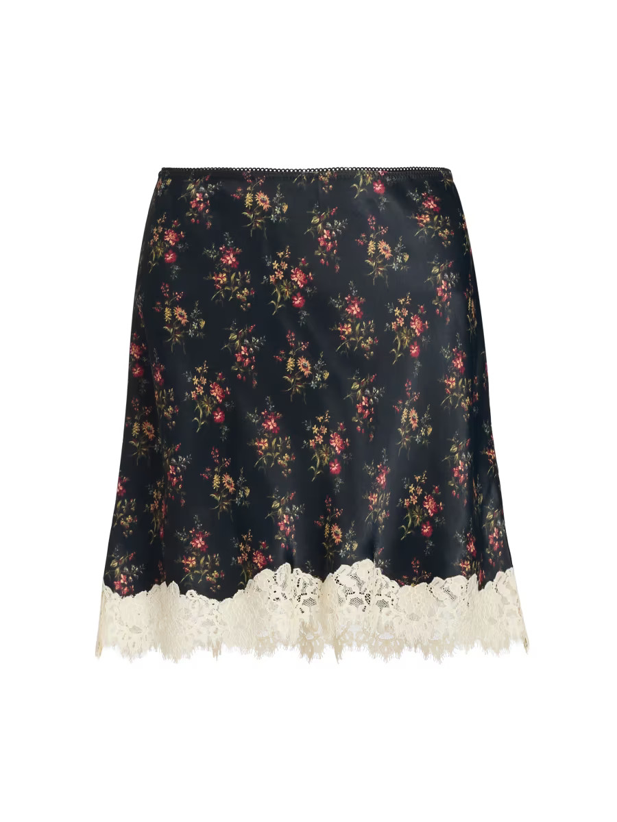DÔEN Giulietta Lace-Trim Floral Satin Miniskirt | Saks Fifth Avenue | Saks Fifth Avenue