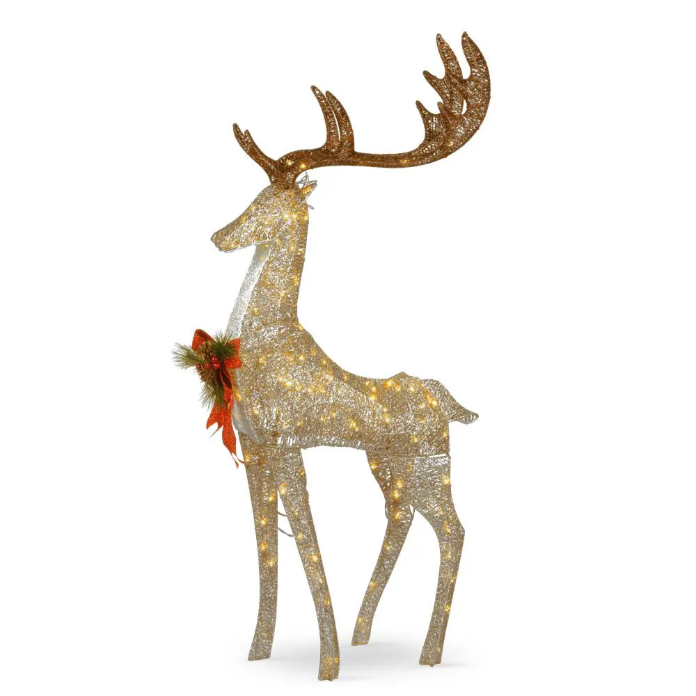 National Tree Company 55-in Freestanding Reindeer Yard decoration with White LED Lights in Gold | DF-120005U | Lowe's