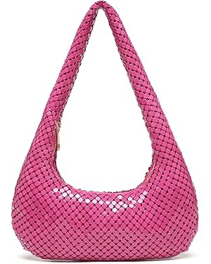 Afashor Womens Metallic Evening Bag Cute Hobo Handbag Fashion Shiny Moon-shaped Shoulder Purse | Amazon (US)