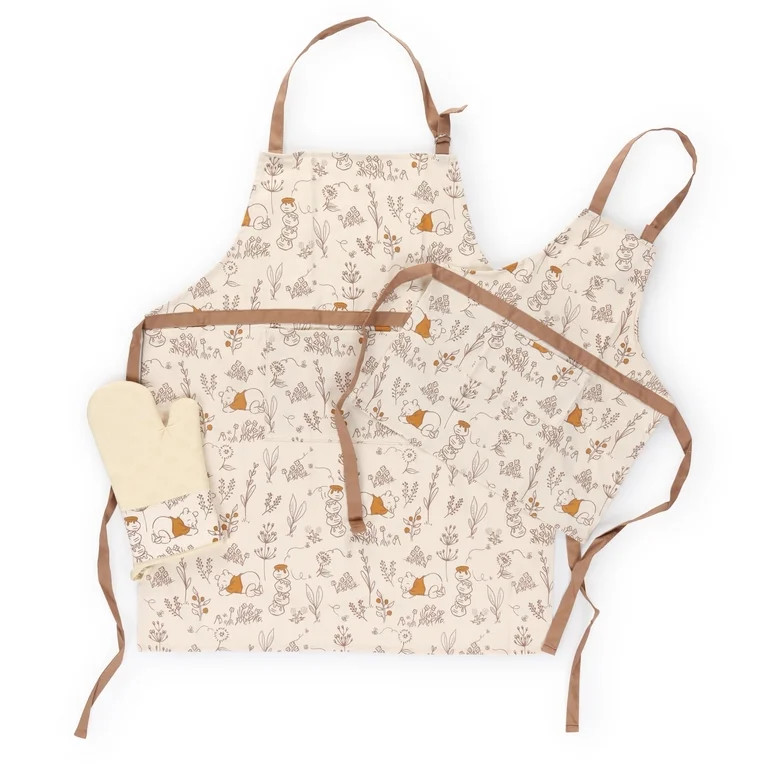 Winnie The Pooh 3-Piece Mommy and Me Apron and Oven Mitt Kitchen Set, 100% BCI Cotton, Non-Slip G... | Walmart (US)