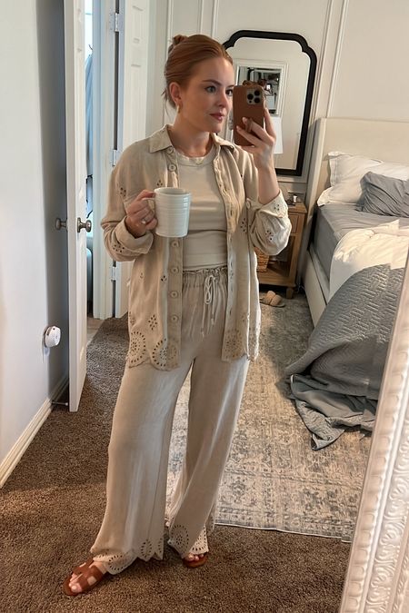 Todays comfy set for working from home! Got this linen set when I was in England and I was obsessed! The sizing is true to size!

Sizing: 
Top- 6
Pants- 6

#LTKstyletip #LTKSeasonal #LTKworkwear