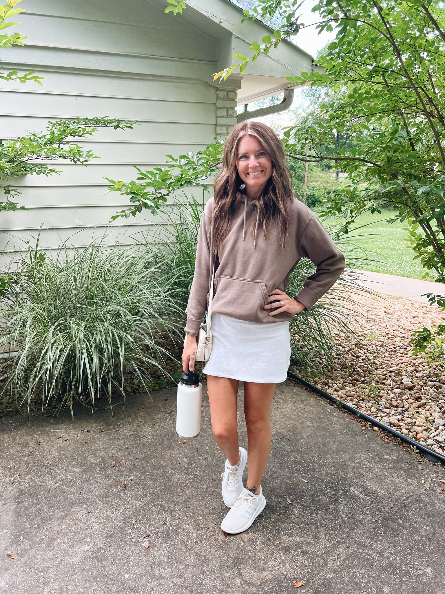 Headed to baseball in comfort! ✨ #momstyle #whiteskirt #tennisshoes #hoodie #yeti 

#LTKStyleTip #LTKActive #LTKSaleAlert
