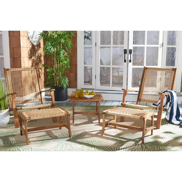 SAFAVIEH Chantelle Outdoor Patio 5 Piece Conversation Set, Natural/Light Brown | Walmart (US)