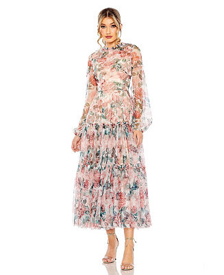 Women's Long Sleeve High Neck Long Balloon Sleeve Midi Dress | Macy's