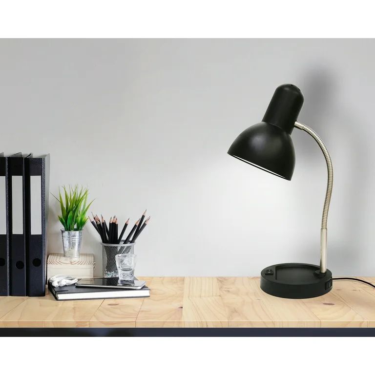 Mainstays LED Gooseneck Desk Lamp with Catch-All Base & AC Outlet | Walmart (US)