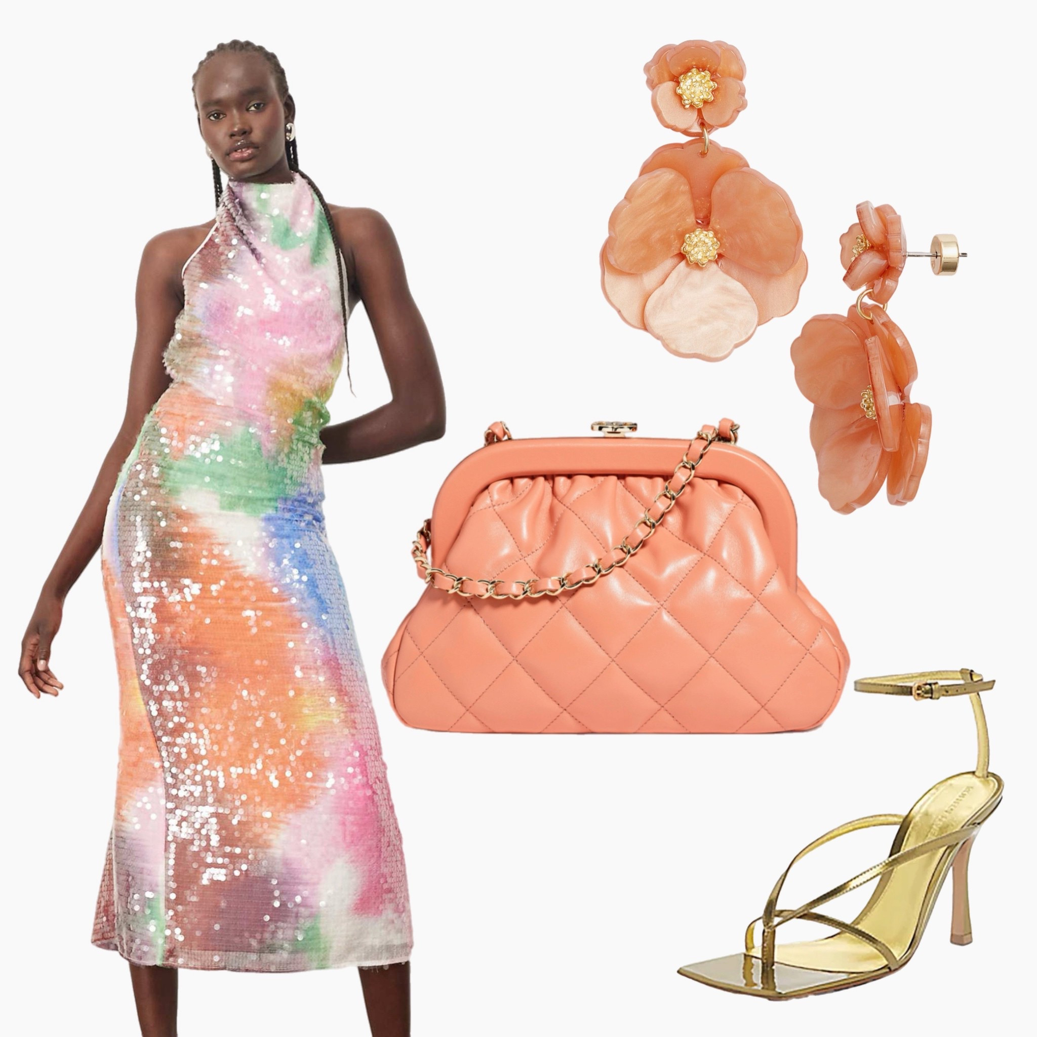 All about color, shimmer, and summer glam! This watercolor sequin midi dress paired with gold heels, floral statement earrings, and a quilted peach clutch is made for dancing under the stars. Perfect for a welcome party, sunset cocktail hour, or any night that calls for a little extra sparkle. #SummerSoireeStyle #WelcomePartyLook #SequinDress #ColorfulStyle #ChicAndBold #LTKEventStyle #EveningOutfitInspo #StatementLook #CocktailPartyOutfit #VacationStyle

#LTKShoeCrush #LTKFindsUnder100 #LTKItBag
