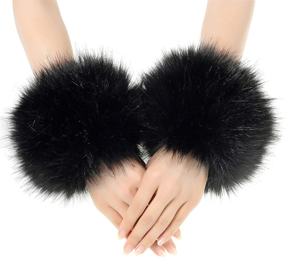 Faux Fur Arm Warmers Wrist Cuffs Winter Furry Hand Warmers for Cold Weather Party Costume | Amazon (US)