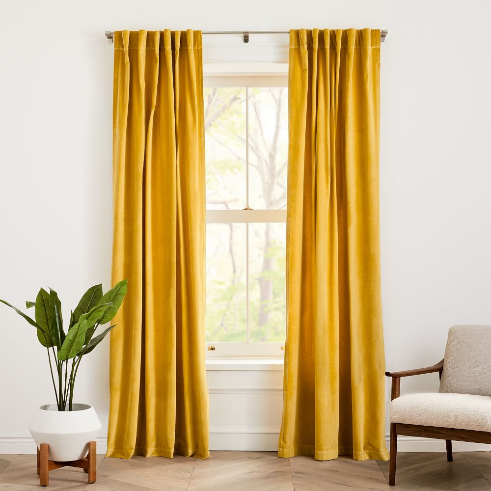 Cotton Velvet Curtain Dark Horseradish 48&amp;quot;x96&amp;quot; | West Elm (US)
