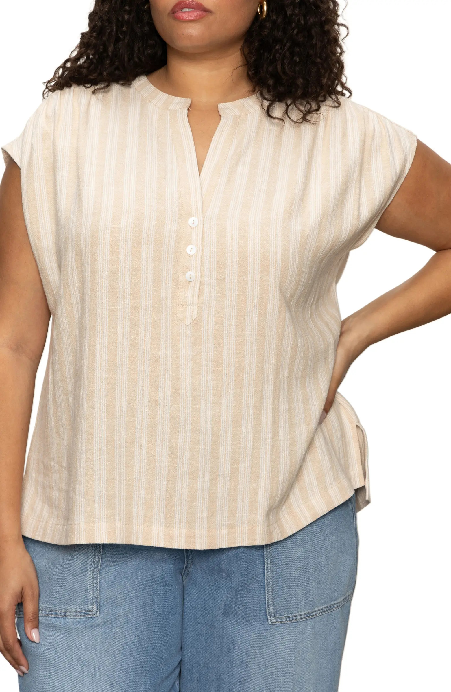 Sanctuary By The Bay Stripe Short Sleeve Linen Blend Button-Up Shirt | Nordstromrack | Nordstrom Rack